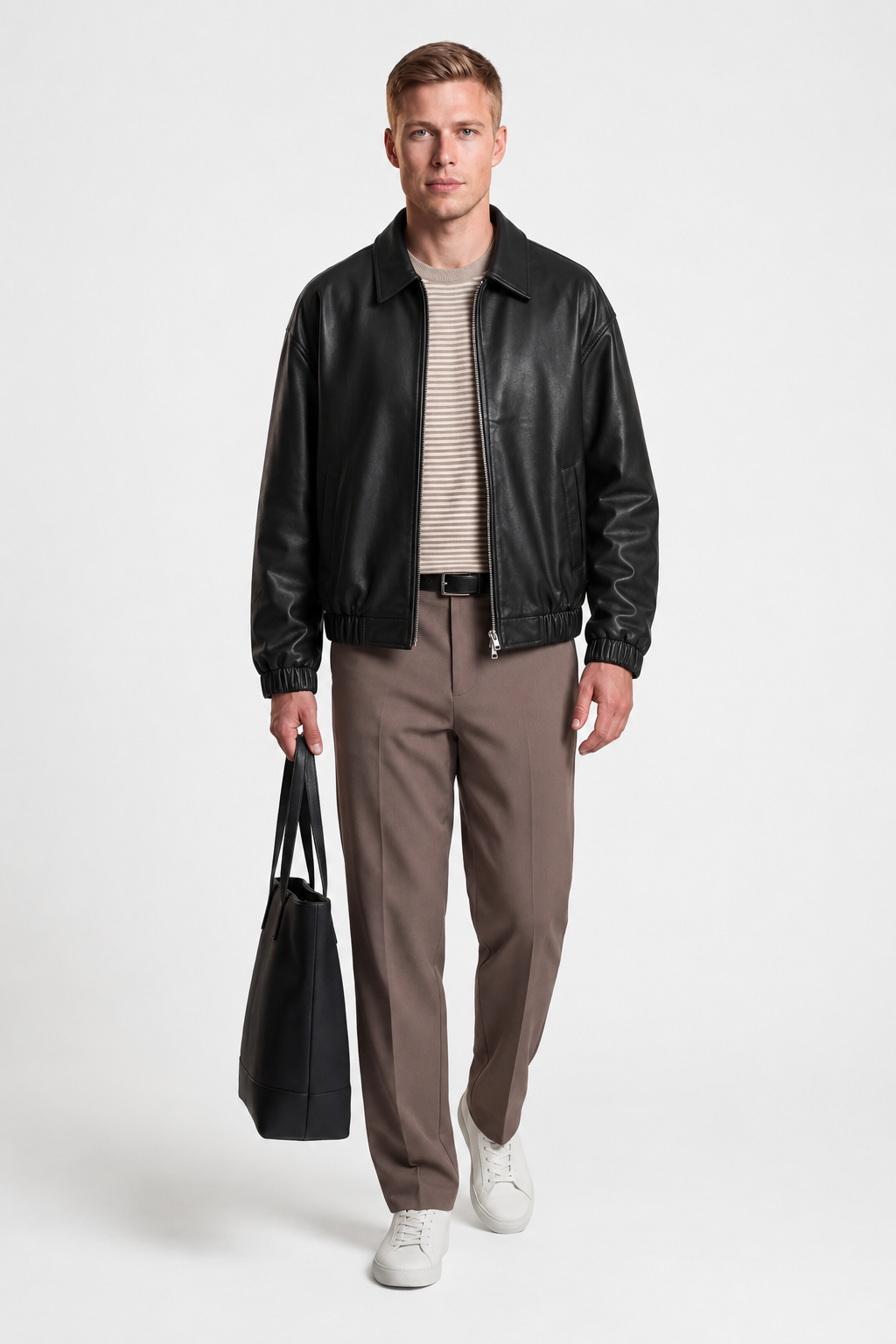 Herre Sort PU Læderjakke med Lynlås – Klassisk Casual Design - - Jakker - Valmont Wear