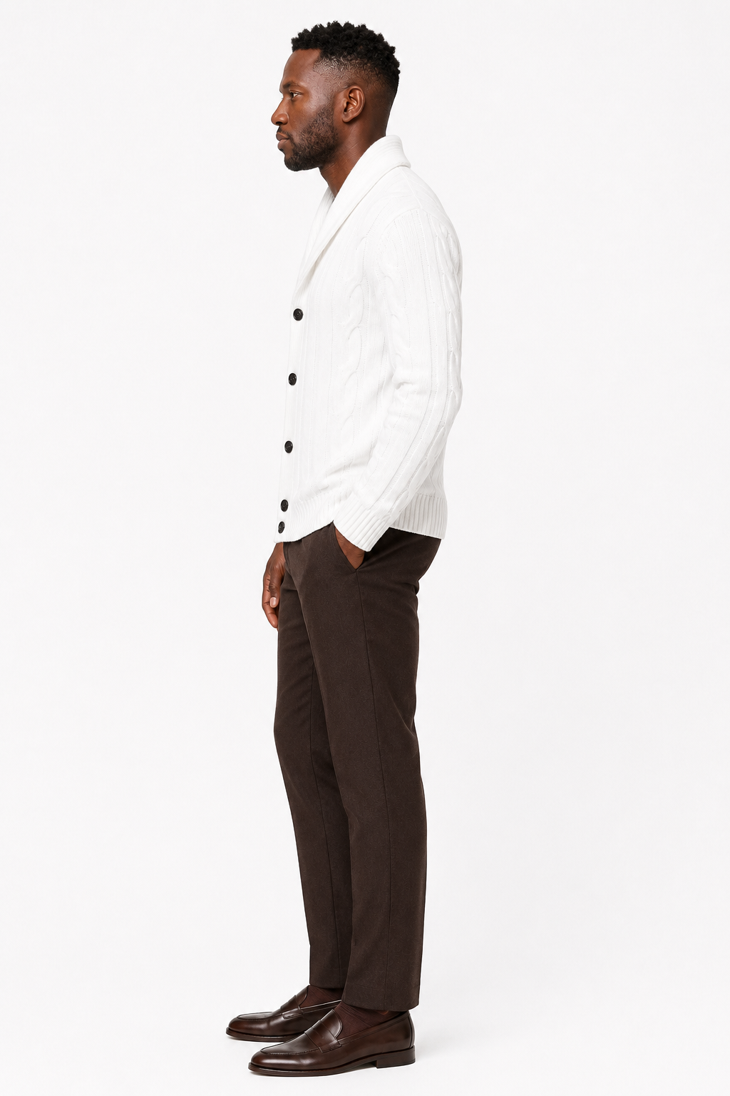 Strikket Cardigan med Sjalskrave - Cremehvid - Premium Uld-Blanding - - Cardigans - Valmont Wear
