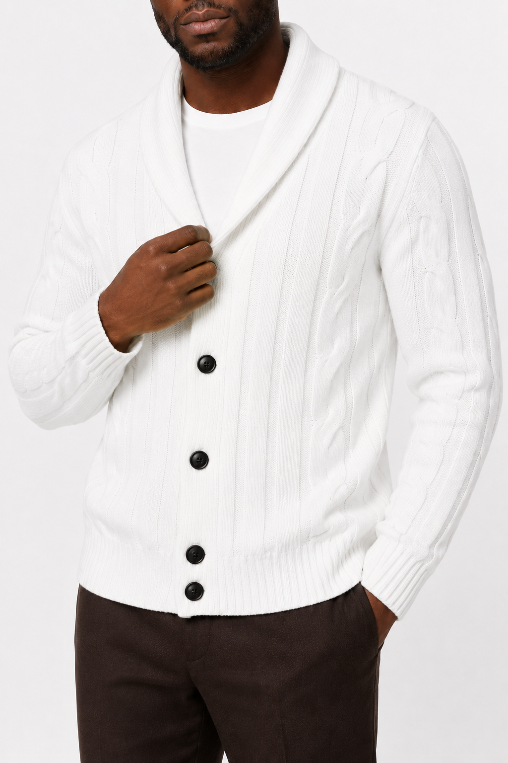 Strikket Cardigan med Sjalskrave - Cremehvid - Premium Uld-Blanding - - Cardigans - Valmont Wear