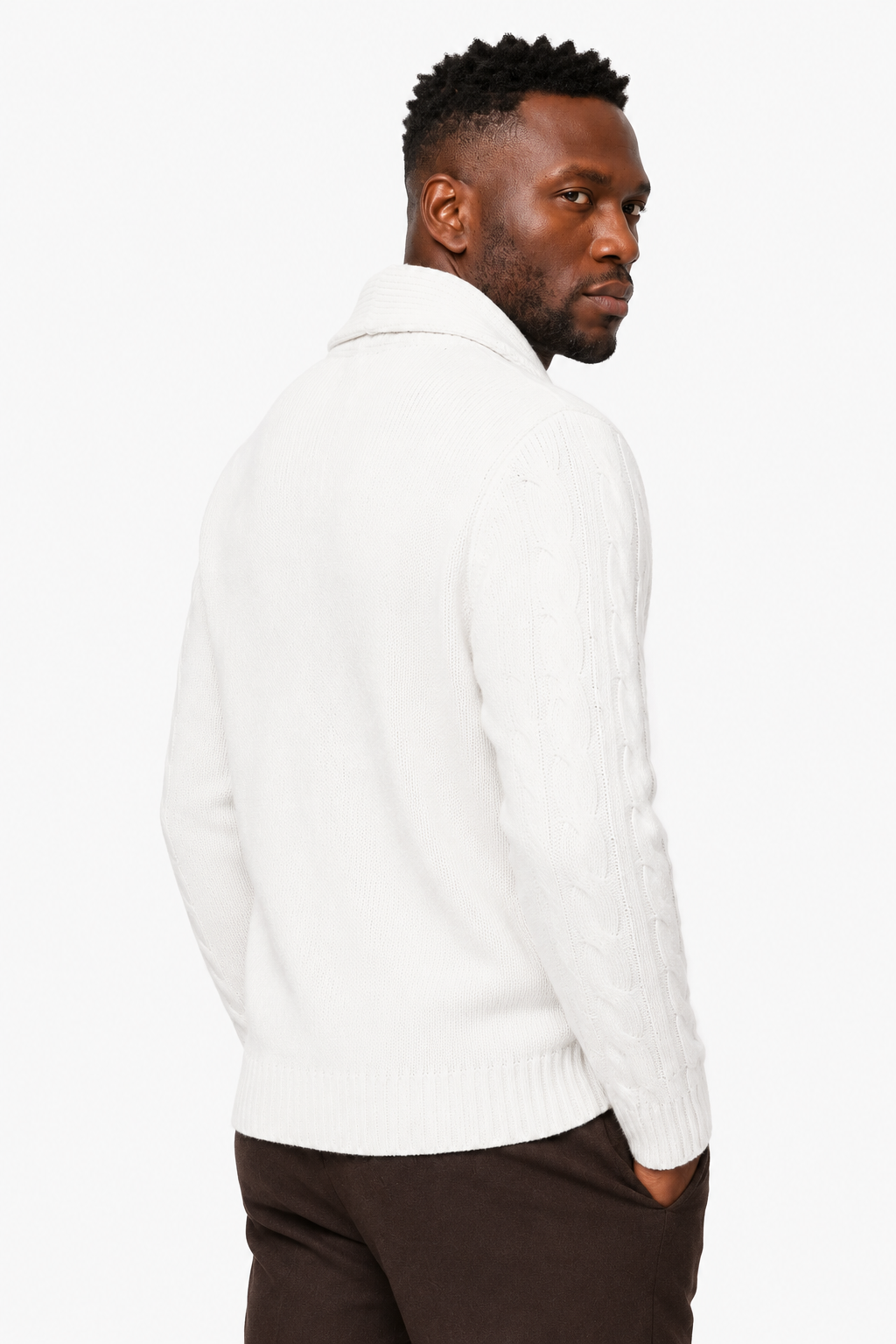 Strikket Cardigan med Sjalskrave - Cremehvid - Premium Uld-Blanding - - Cardigans - Valmont Wear