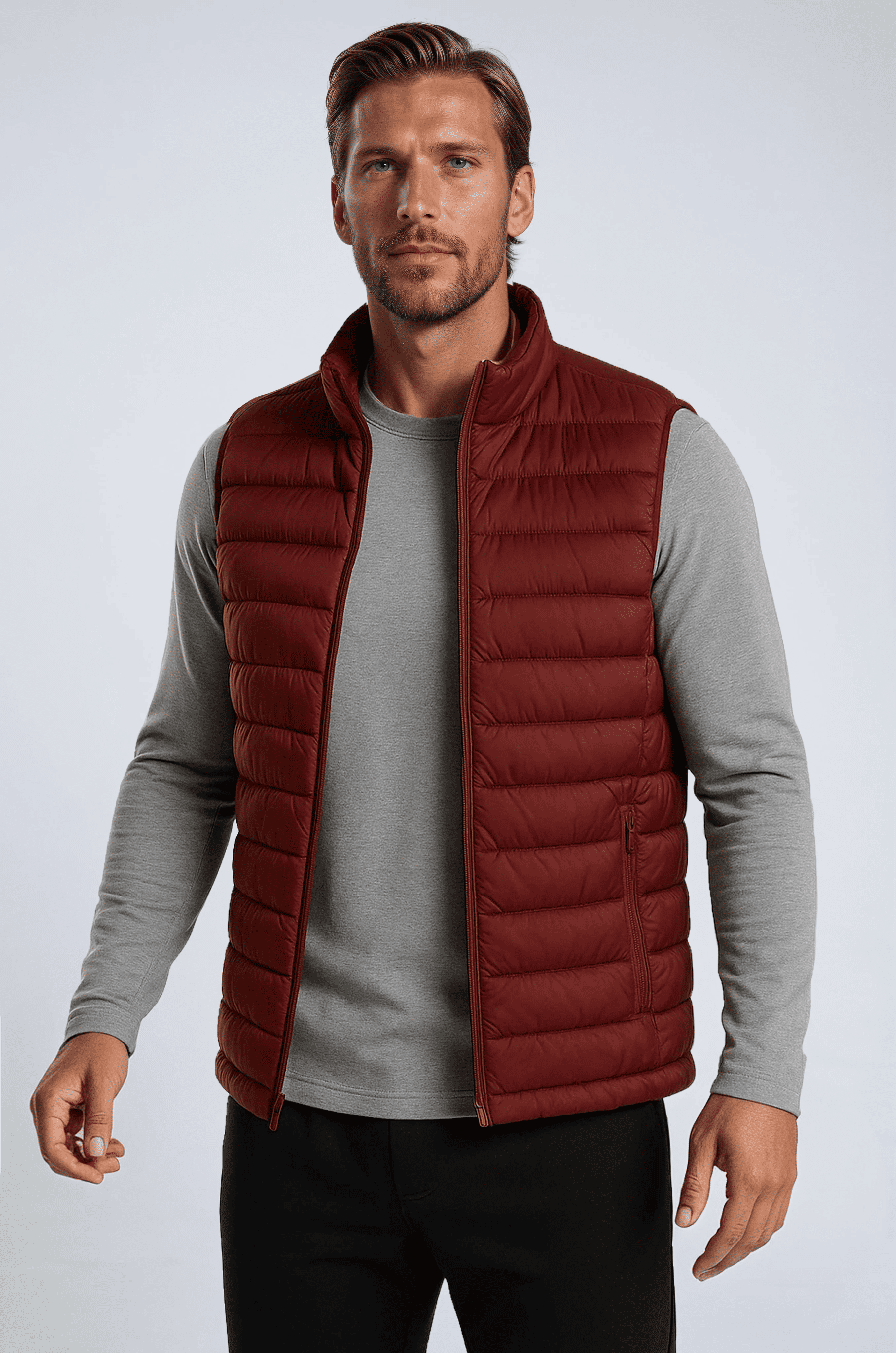 Premium Herre Murstensrød Puffervest - Brick Red - Puffer Vest - Valmont Wear