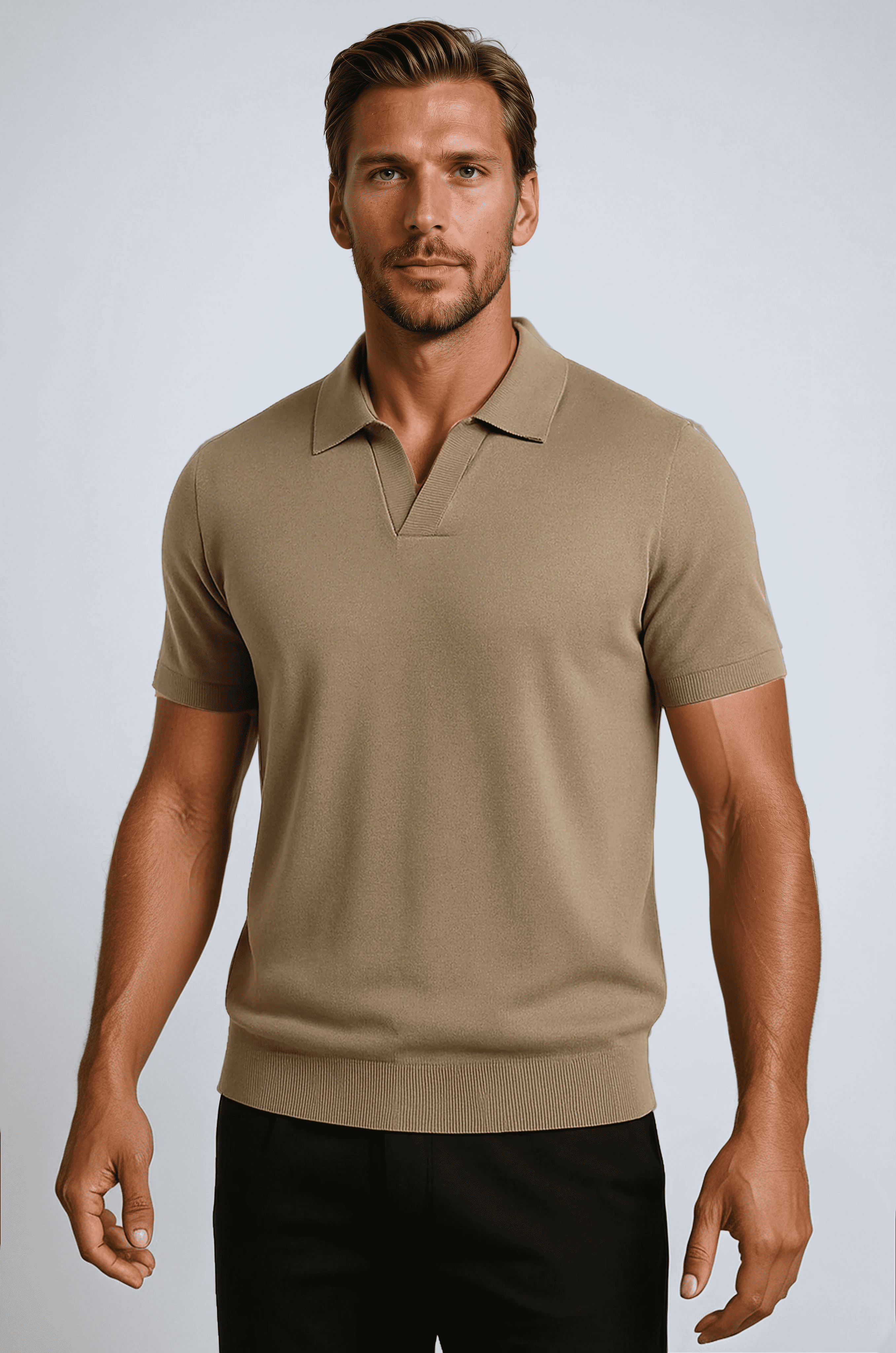 Polo Shirt Mænd i Teknisk Stof Slank Fit - Taupe - Polo skjorter - Valmont Wear