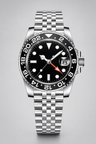 Herreur GMT Sort Stål – Automatisk ur med 24-timers lynette, kuppelglas & dato - - Ur - Valmont Wear