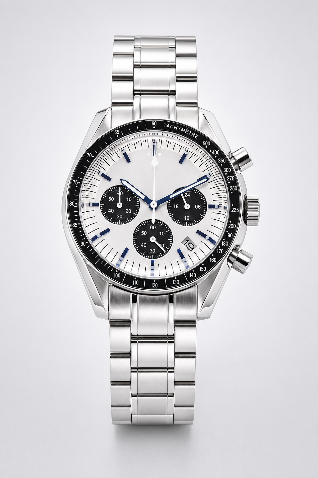 Miesten kronografikello – valkoinen panda-taulu, ruostumaton teräs, takymetri ja 42 mm kotelo