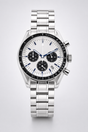 Zegarek męski z białą tarczą panda ze stali nierdzewnej – chronograf, tachymetr, 42 mm