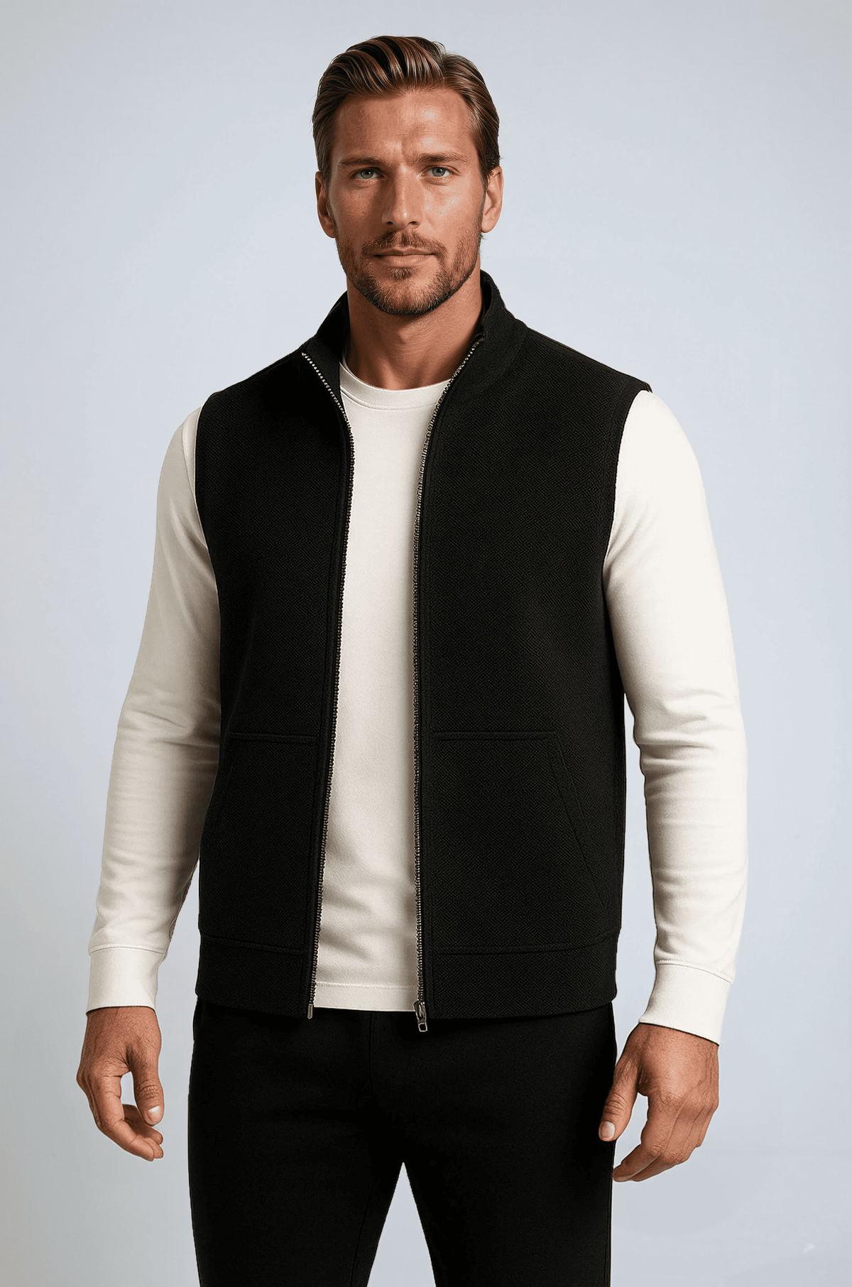 Klassisk Sort Strikket Ærmeløs Vest - Black - Veste - Valmont Wear