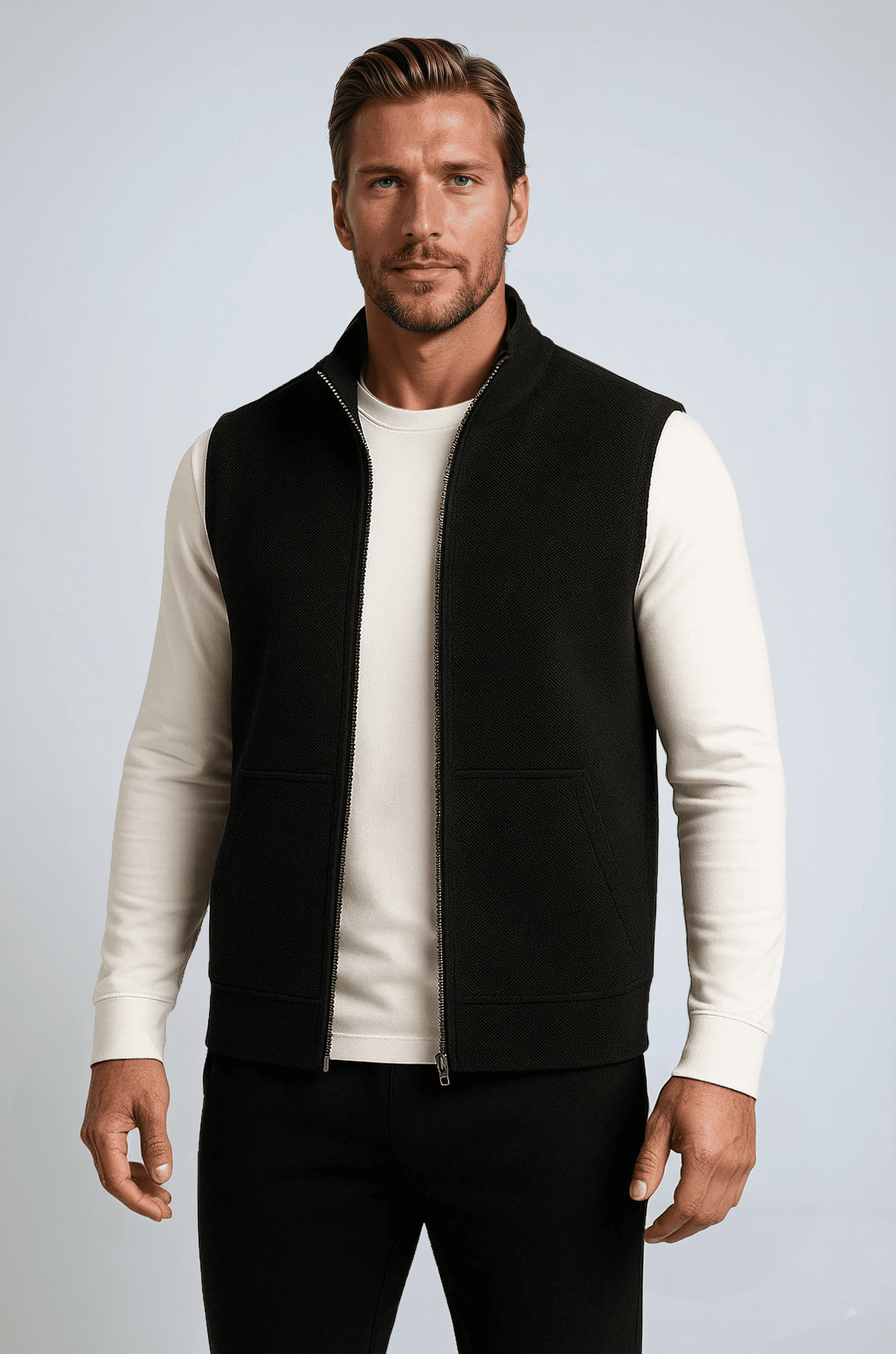 Klassisk Sort Strikket Ærmeløs Vest - Black - Veste - Valmont Wear