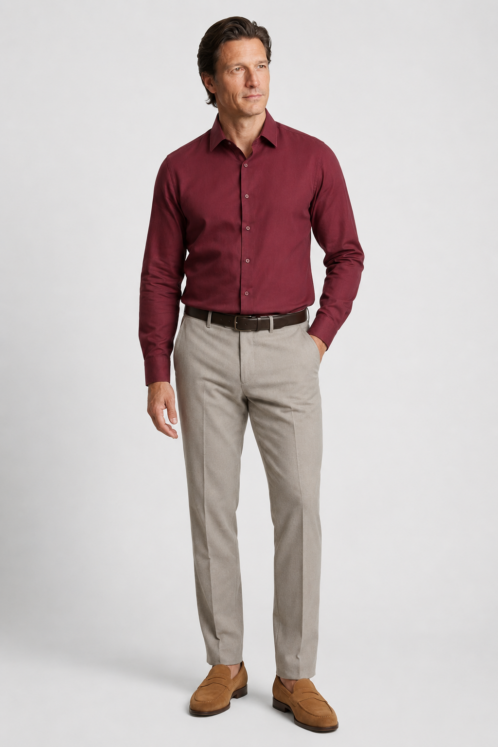 Chemise en lin pour hommes - Bordeaux - Lin - Coupe régulière