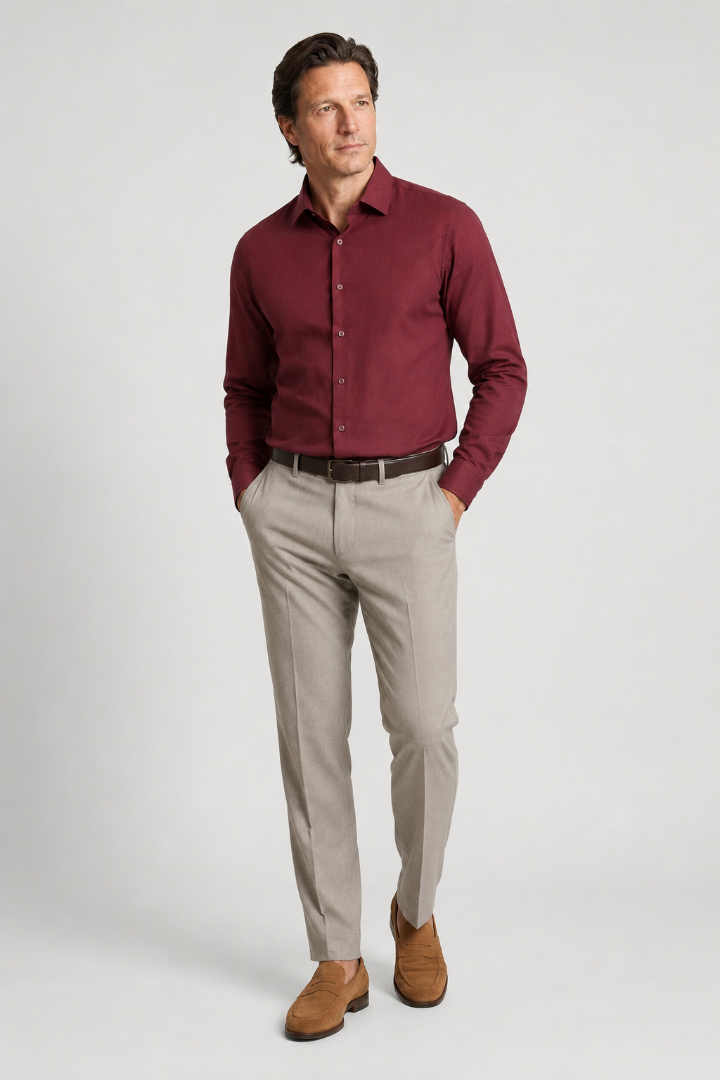 Chemise en lin pour hommes - Bordeaux - Lin - Coupe régulière