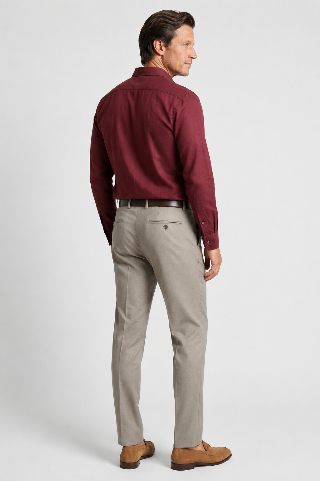 Chemise en lin pour hommes - Bordeaux - Lin - Coupe régulière