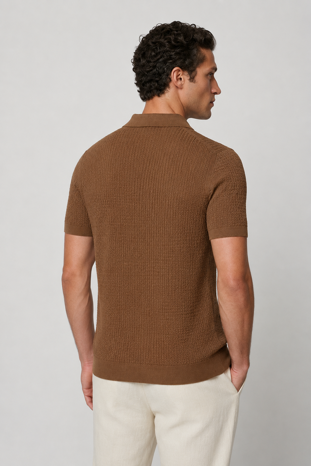 Ribbed Polo for Men - Espresso - Premium Knit Polo