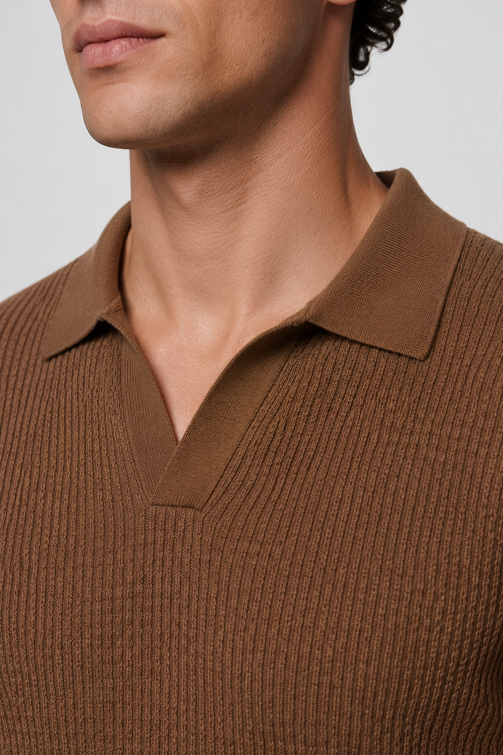 Ribbed Polo for Men - Espresso - Premium Knit Polo