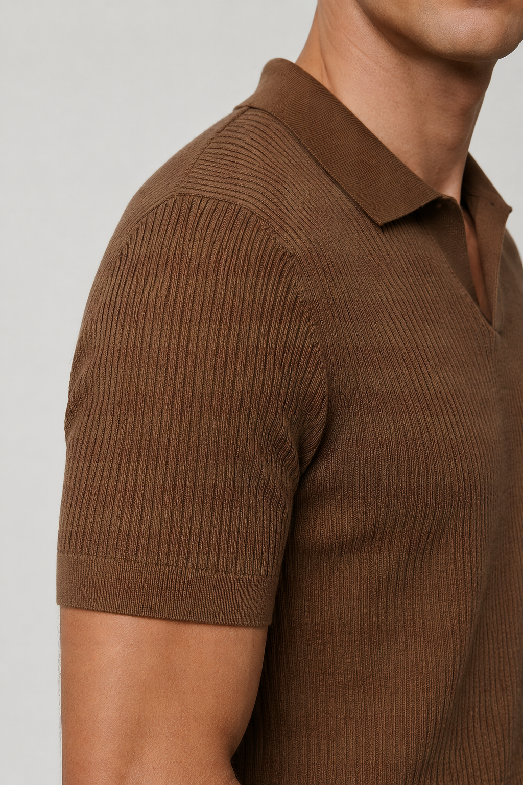 Ribbed Polo for Men - Espresso - Premium Knit Polo