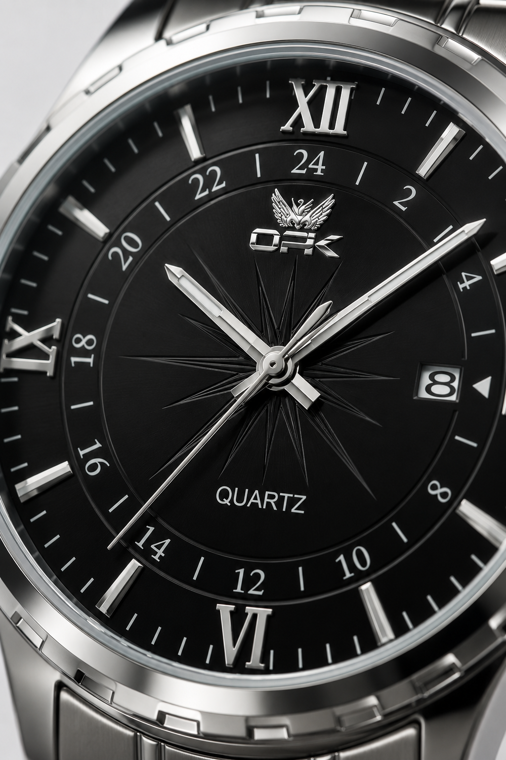 Men's Watch Black Steel – Elegant Quartz Watch with Date, 50M Water Resistant & Stainless Steel Bracelet
