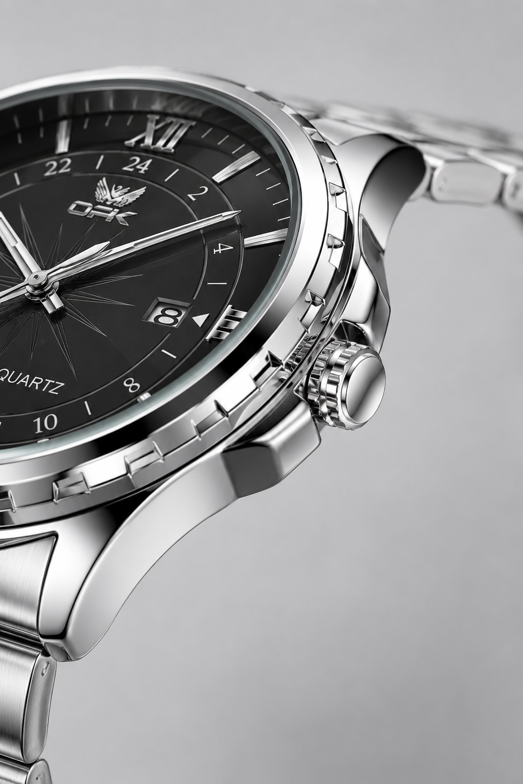 Men's Watch Black Steel – Elegant Quartz Watch with Date, 50M Water Resistant & Stainless Steel Bracelet