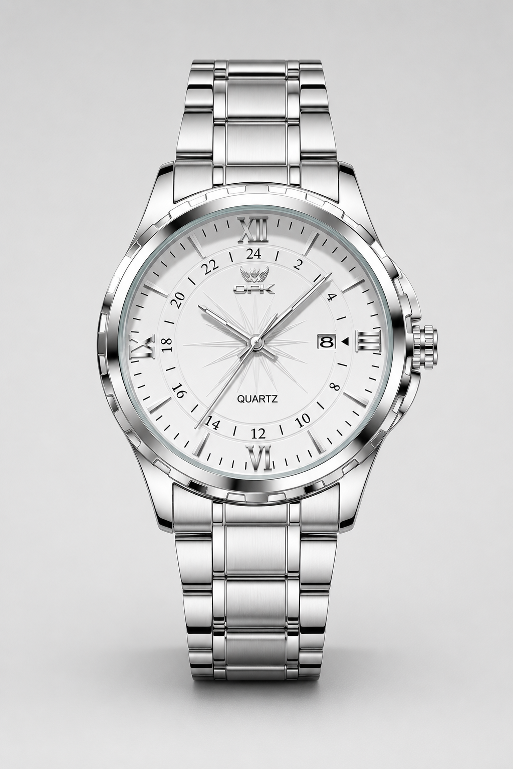 Men's Watch: Classic Quartz in Stainless Steel with White Dial, 50M Water Resistant & Date
