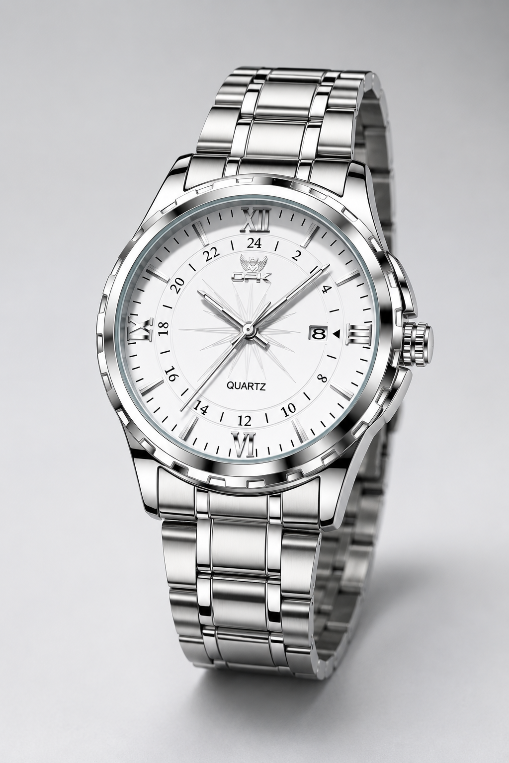 Men's Watch: Classic Quartz in Stainless Steel with White Dial, 50M Water Resistant & Date