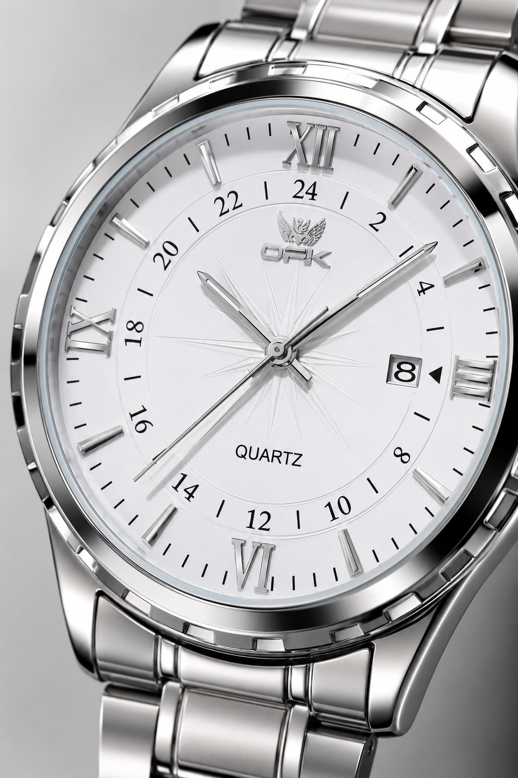 Men's Watch: Classic Quartz in Stainless Steel with White Dial, 50M Water Resistant & Date