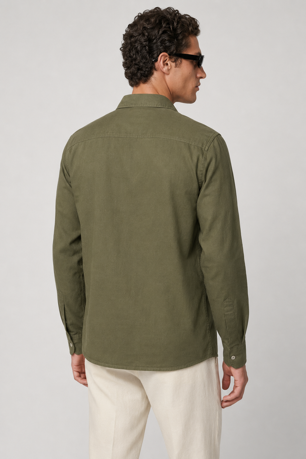 Overshirt-jacka för män i linne - olivgrön regular fit