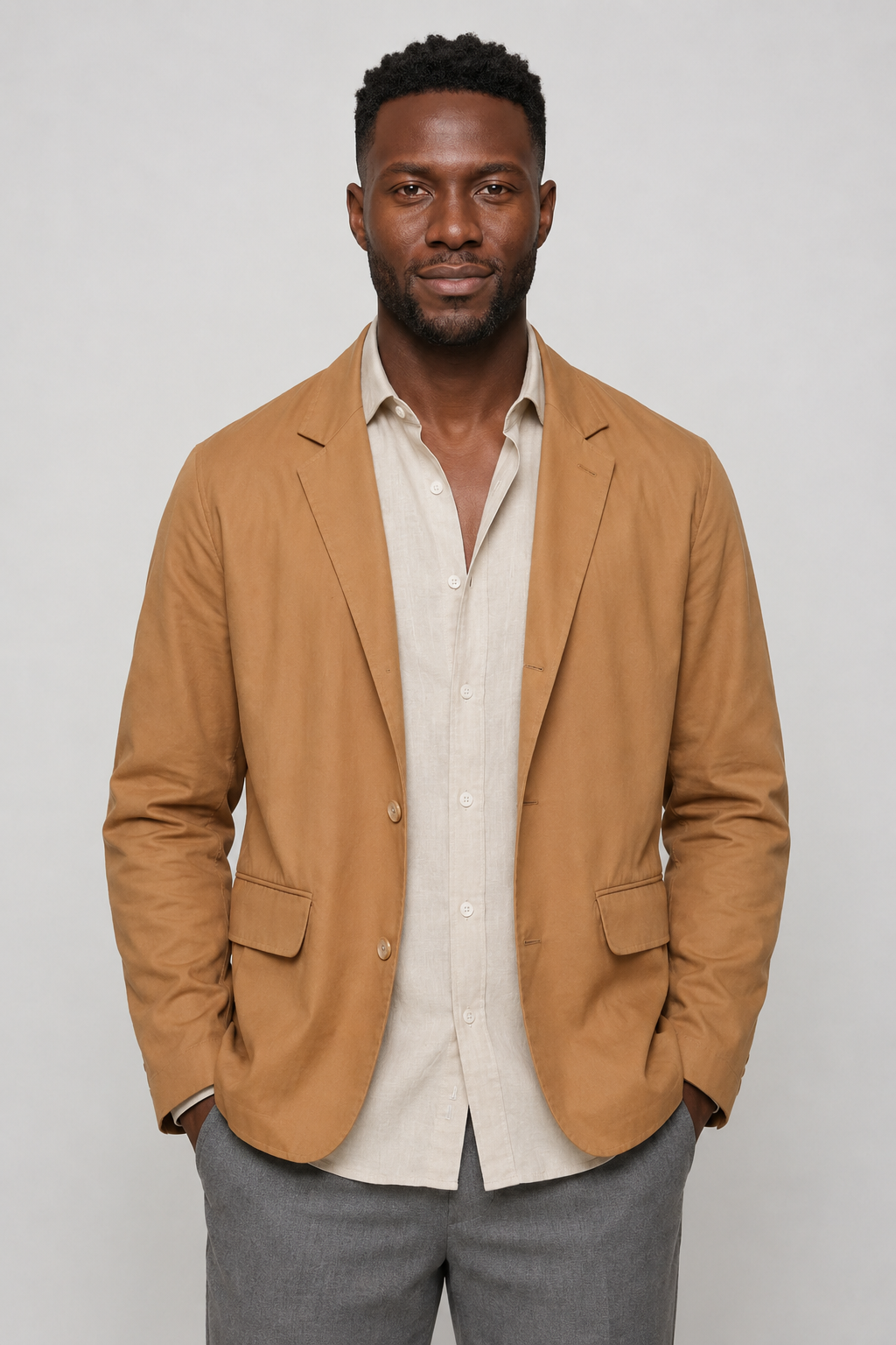Beige hårig blazer - Ostrukturerad sommarjacka för män