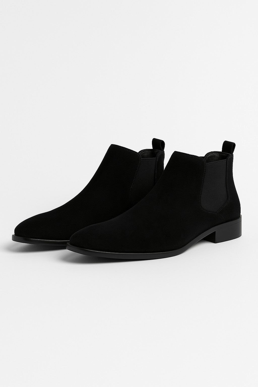 Minimalist Slip-On Chelsea Boots – Sort Ruskind-look, Elastiske Sidepaneler, Flad Hæl - Sort - Boots - Valmont Wear