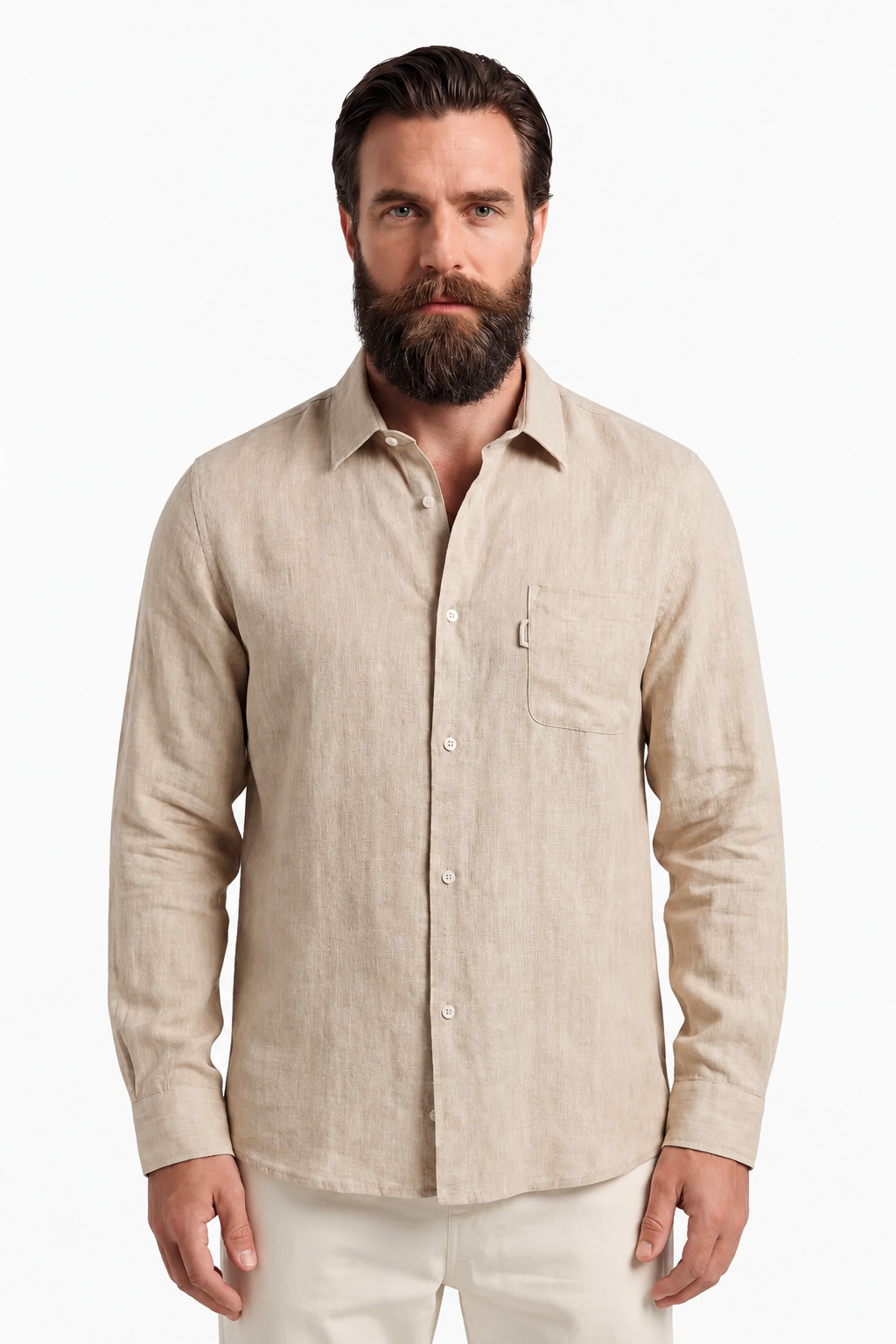 Sand-colored Regular Fit Microfiber Shirt for Men – Microfiber - - Linskjorte - Valmont Wear