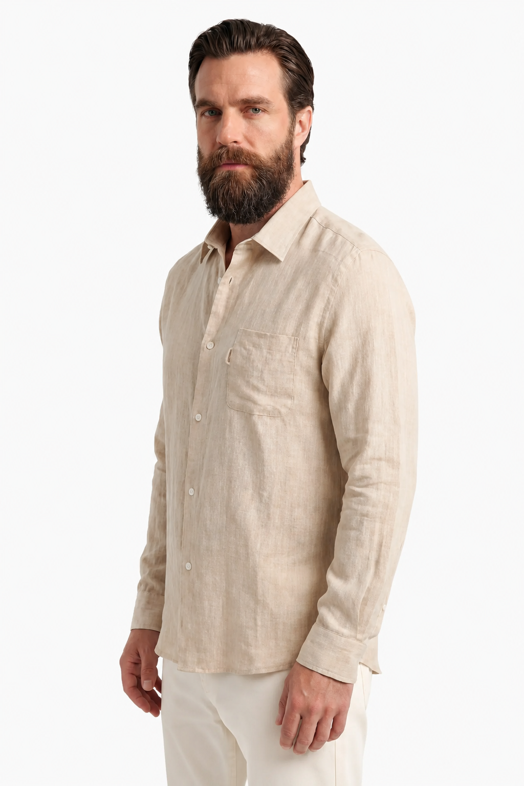 Sand-colored Regular Fit Microfiber Shirt for Men – Microfiber - - Linskjorte - Valmont Wear