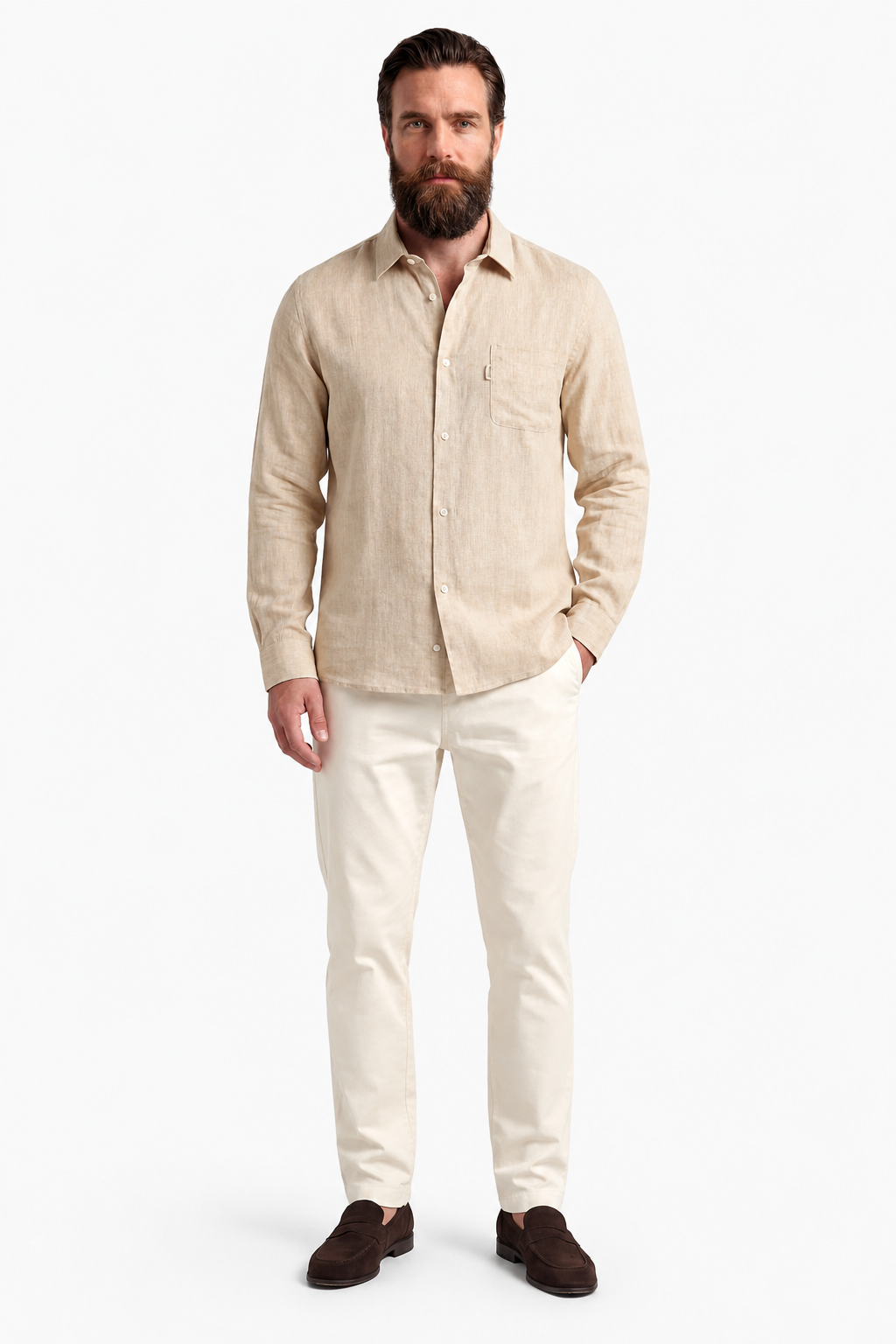 Sand-colored Regular Fit Microfiber Shirt for Men – Microfiber - - Linskjorte - Valmont Wear