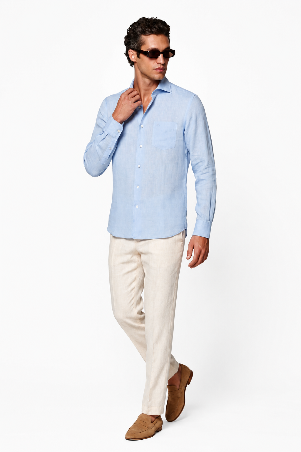Lyseblå Mikrofibreskjorte til Mænd – Premium Mikrofibre Skjorte i Klassisk Design - - Skjorter - Valmont Wear