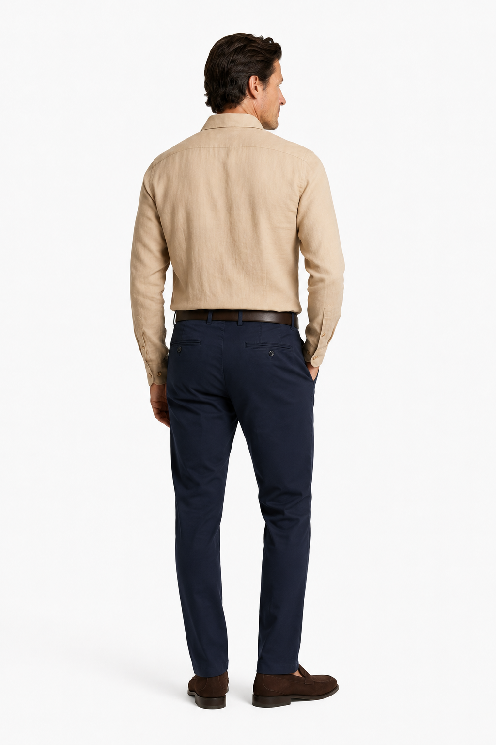 Sandfarvet Linskjorte til Mænd - Regular Fit i Mikrofibre - - Linskjorte - Valmont Wear