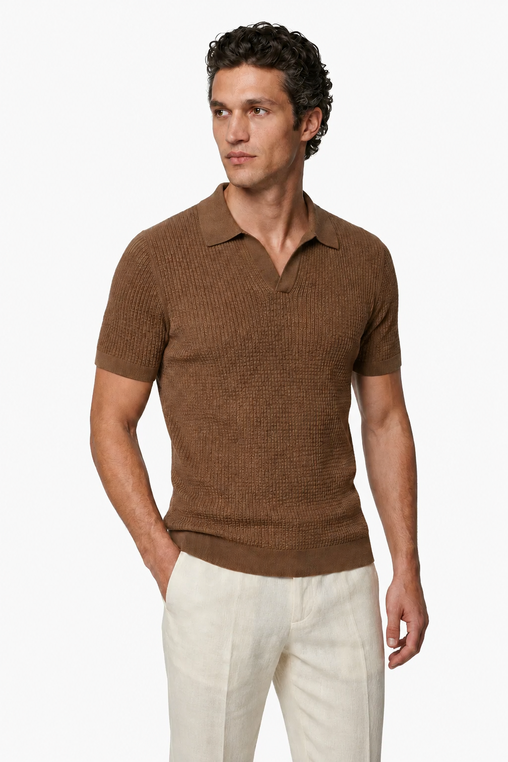 Ribstrikket Polo til Mænd - Espresso - Premium Strikpolo - - Polo - Valmont Wear