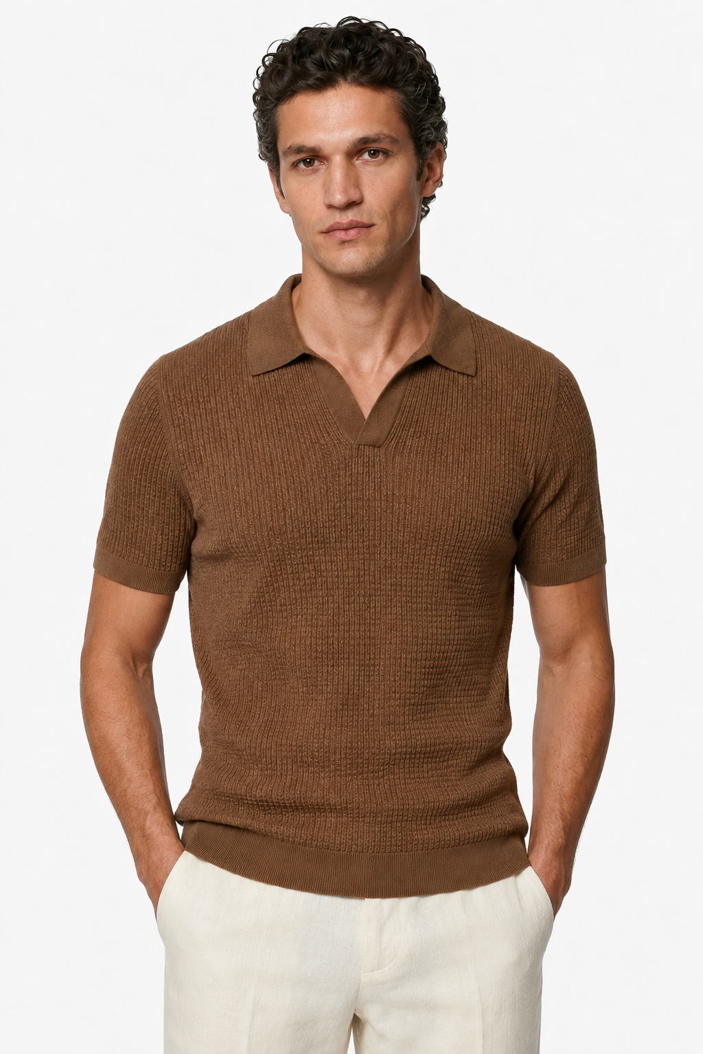 Ribstrikket Polo til Mænd - Espresso - Premium Strikpolo - - Polo - Valmont Wear