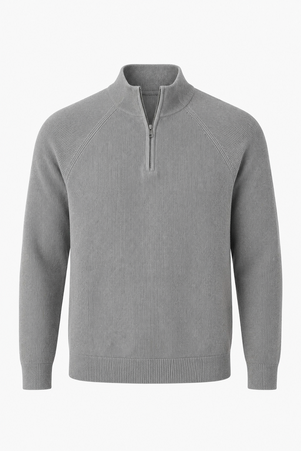 Half-Zip Striktrøje til Mænd – Grå, Blød Bomuld med Høj Krave - Grå - Sweatre - Valmont Wear