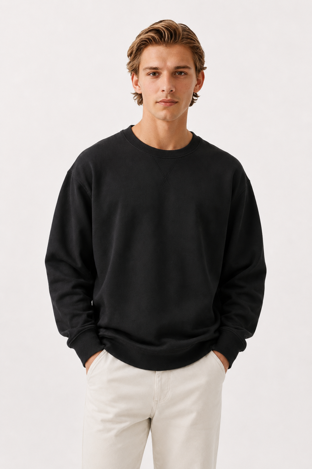 Oversized Striktrøje til Mænd - Sort - Premium Tekstilfiber - Heavyweight Rund Hals - - Sweatre - Valmont Wear