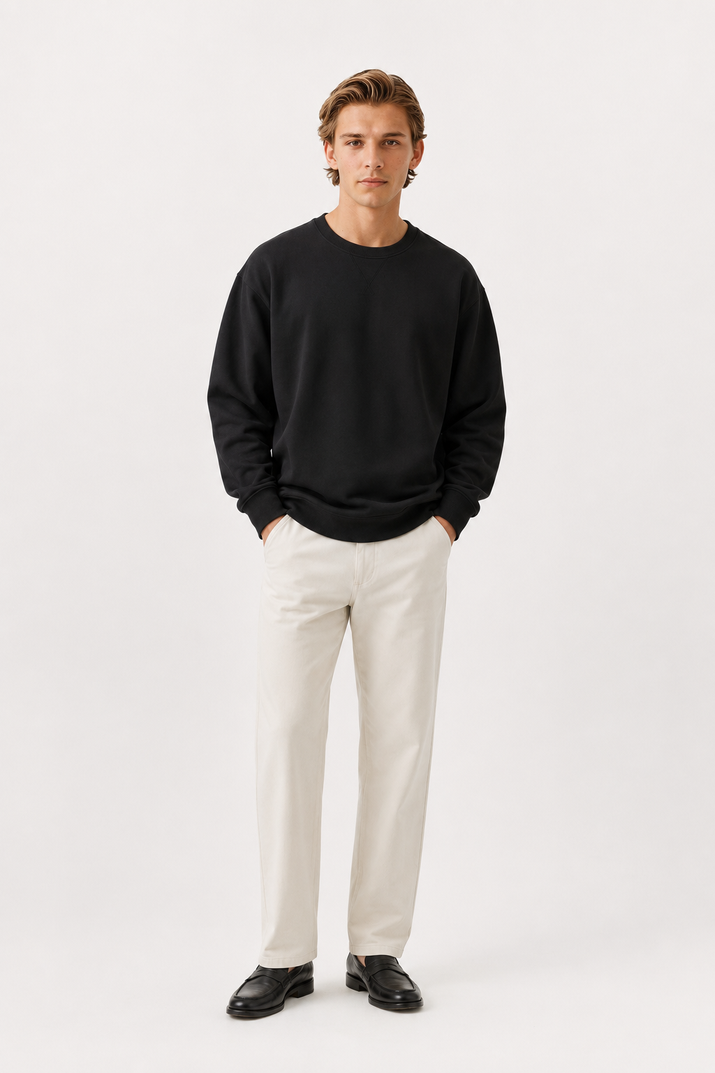 Oversized Striktrøje til Mænd - Sort - Premium Tekstilfiber - Heavyweight Rund Hals - - Sweatre - Valmont Wear