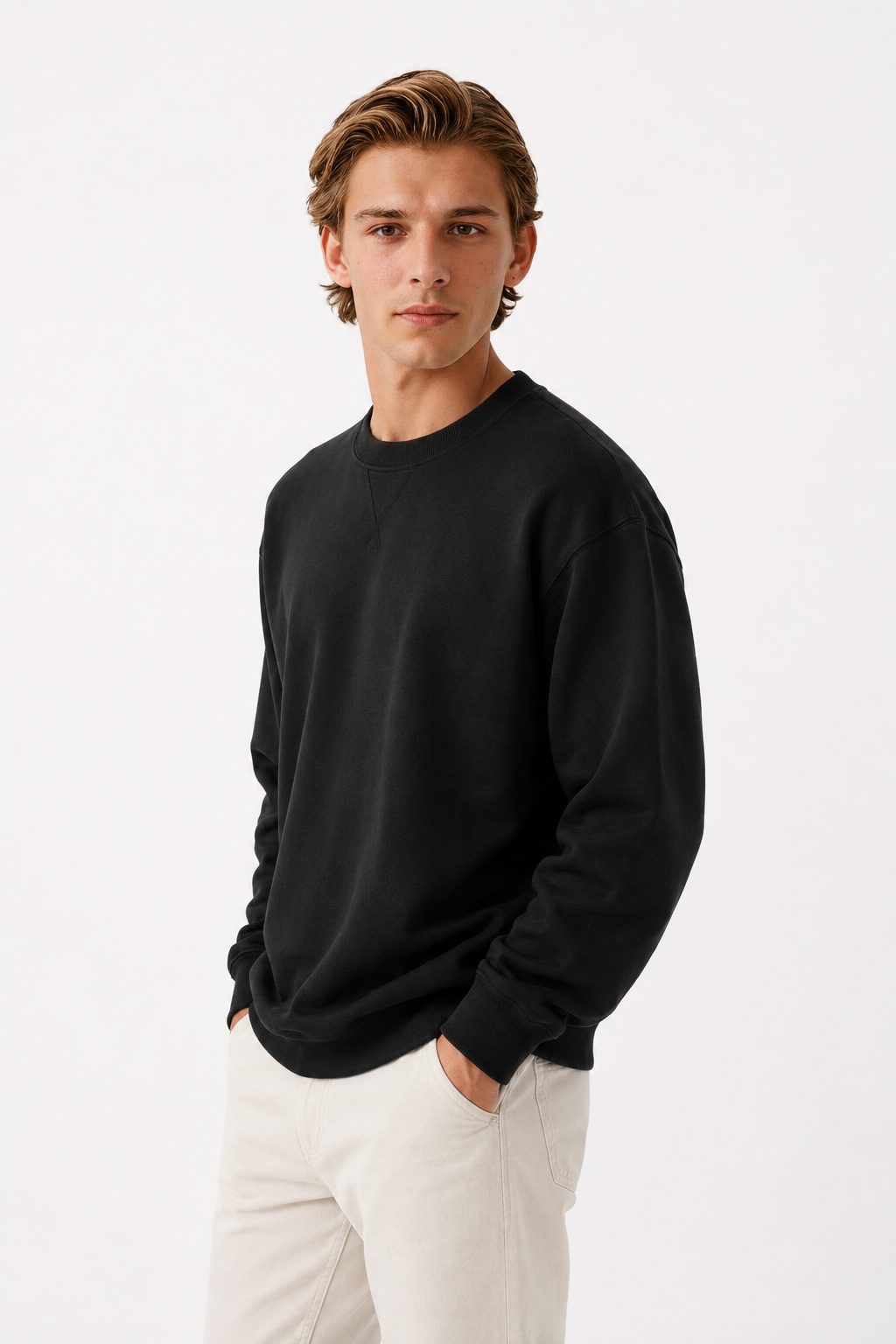 Oversized Striktrøje til Mænd - Sort - Premium Tekstilfiber - Heavyweight Rund Hals - - Sweatre - Valmont Wear