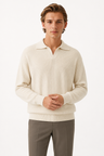 Polo Strikskjorte til Mænd - Langærmet Creme Strik i Regular Fit - - Sweatre - Valmont Wear