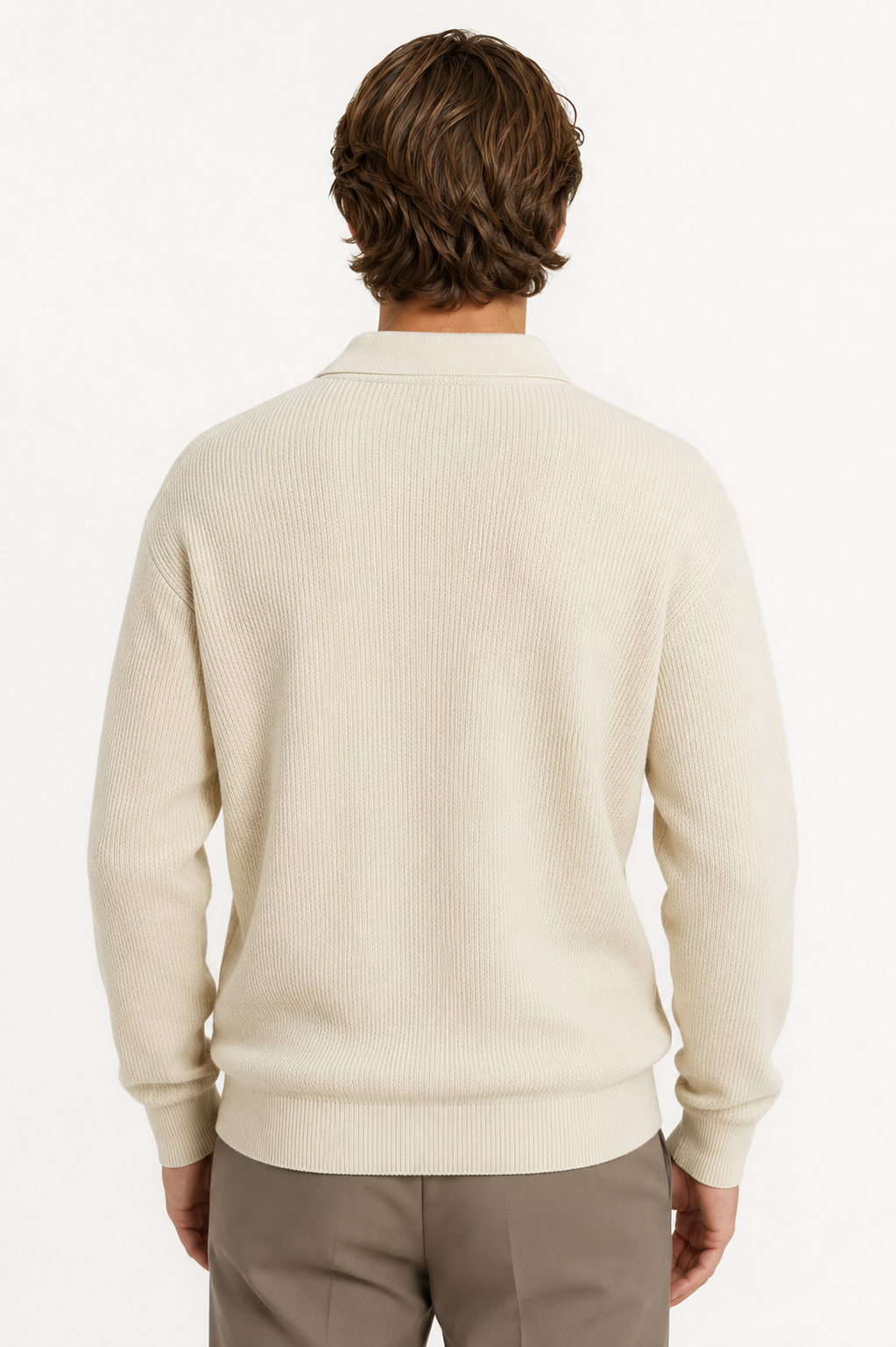 Polo Strikskjorte til Mænd - Langærmet Creme Strik i Regular Fit - - Sweatre - Valmont Wear