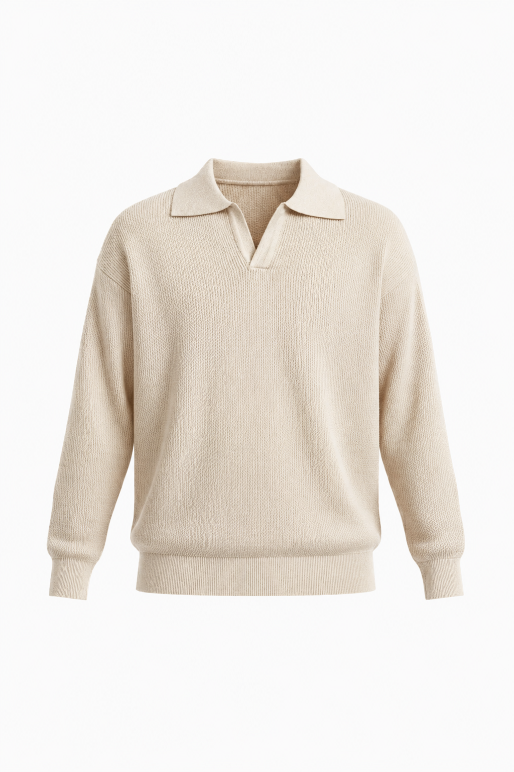 Polo Strikskjorte til Mænd - Langærmet Creme Strik i Regular Fit - - Sweatre - Valmont Wear