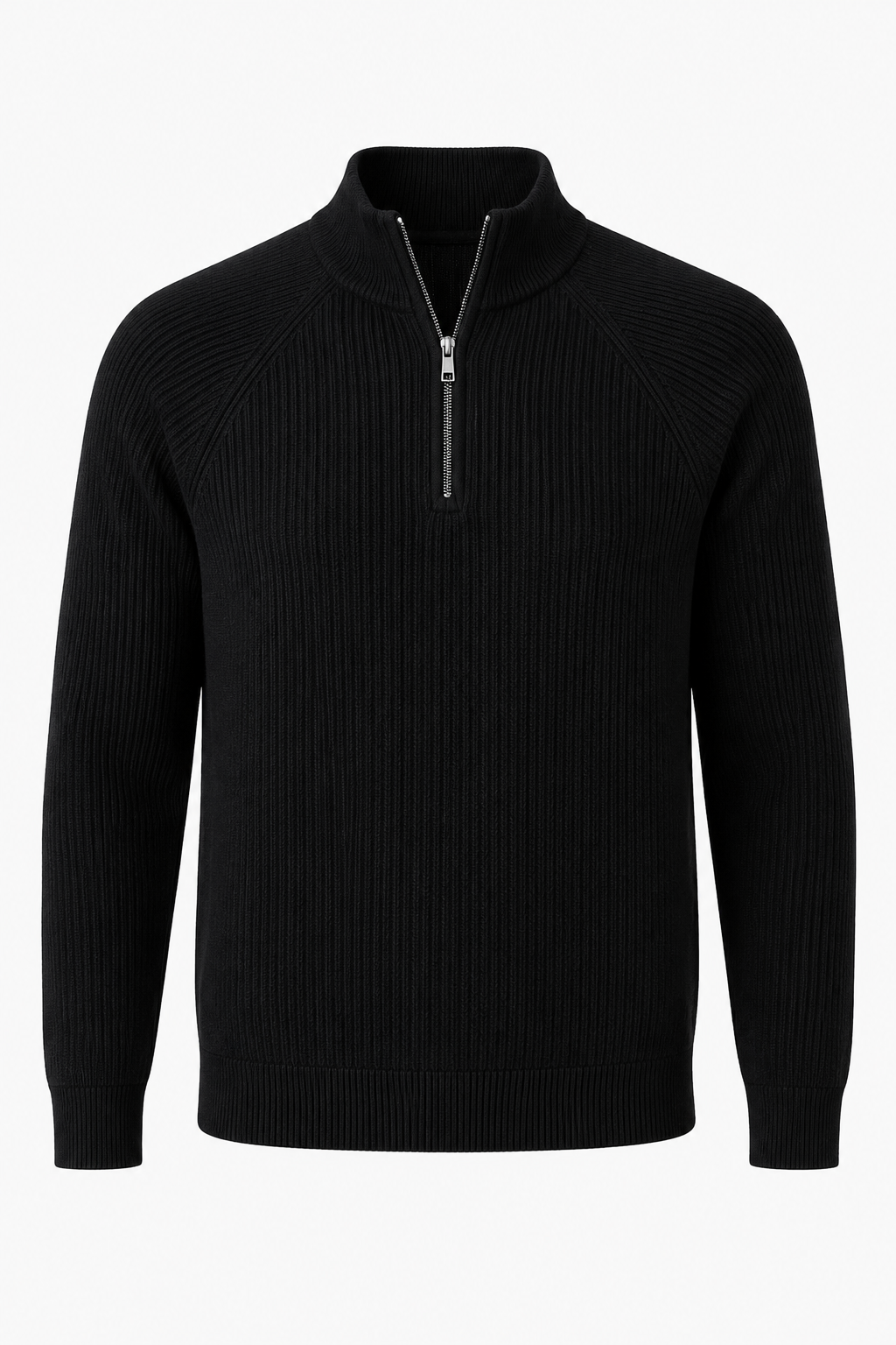 Striktrøje til mænd med halv lynlås og ståhals i sort strik - Sort - Sweatre - Valmont Wear