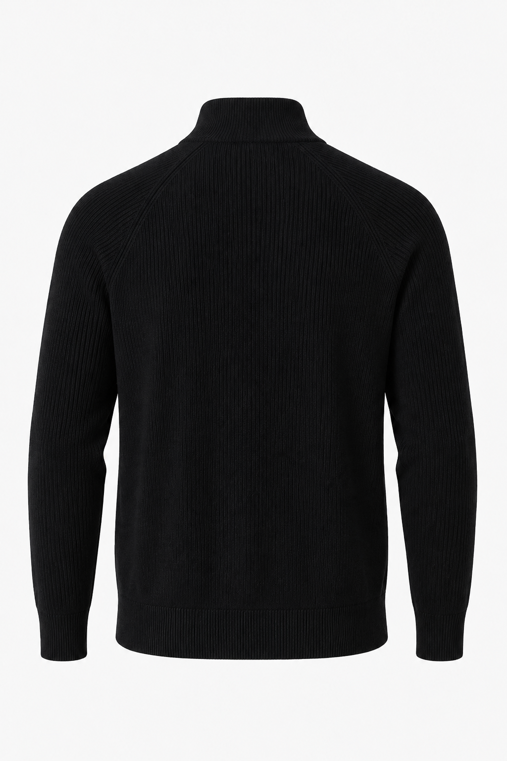 Striktrøje til mænd med halv lynlås og ståhals i sort strik - - Sweatre - Valmont Wear