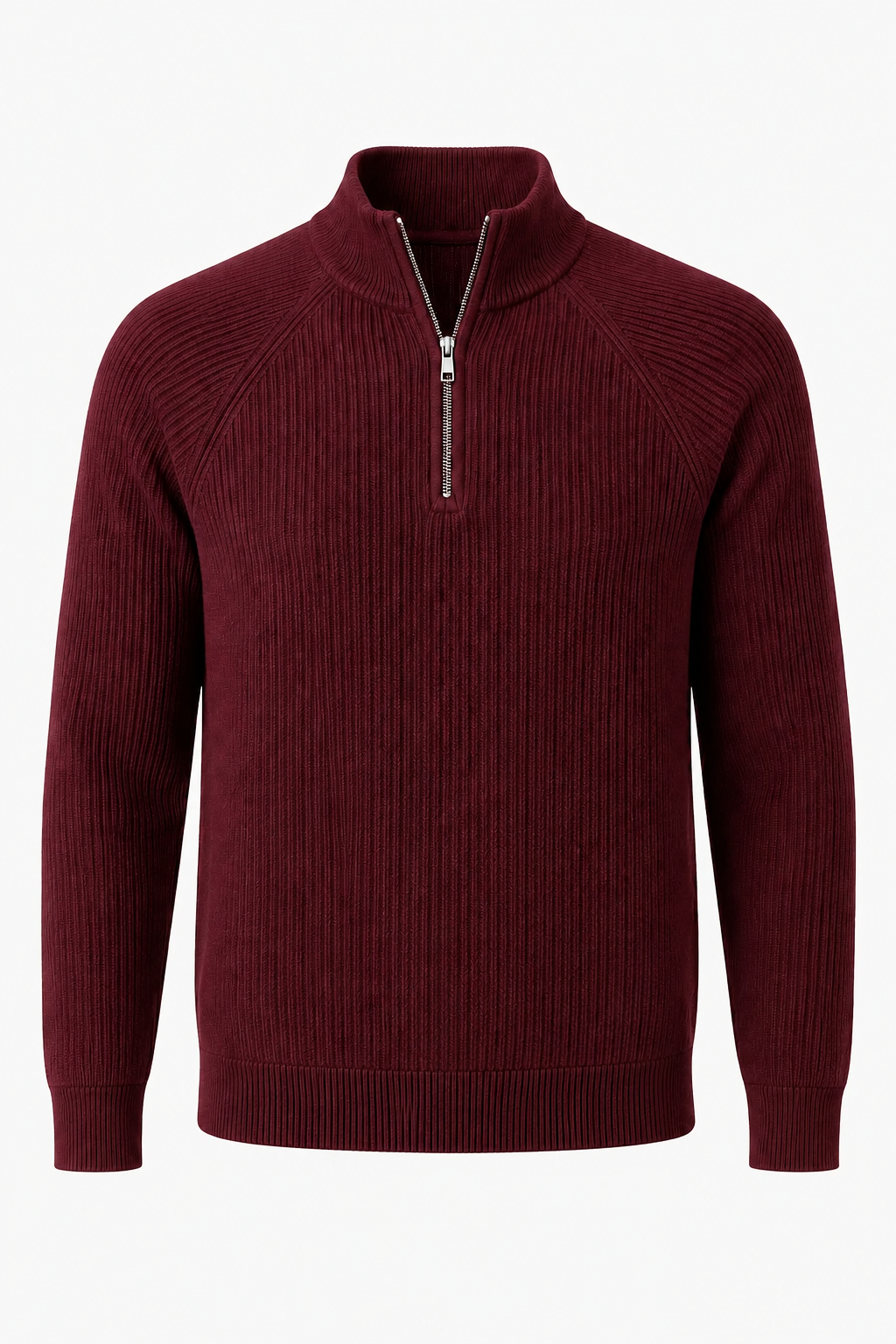 Herre Half-Zip Striktrøje i Bourgogne - Blød Bomuldsstrik med Klassisk Ståkrave - - Sweatre - Valmont Wear