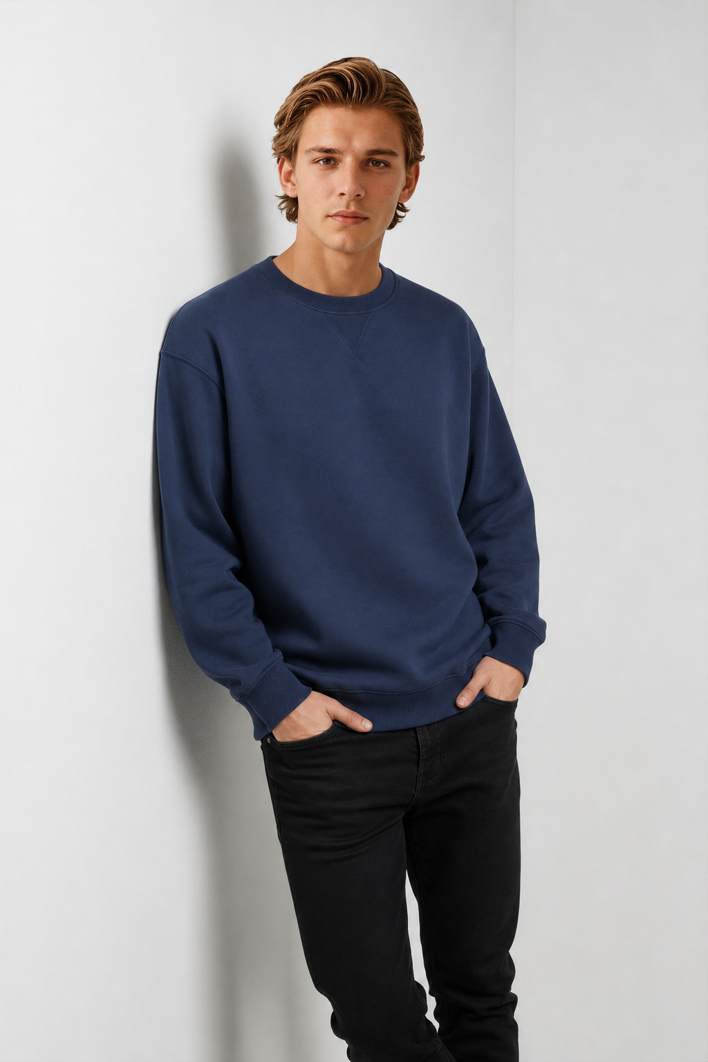 Oversized Striktrøje til Mænd - Marineblå - Uld Bomuld - Heavyweight Rund Hals - - Sweatre - Valmont Wear