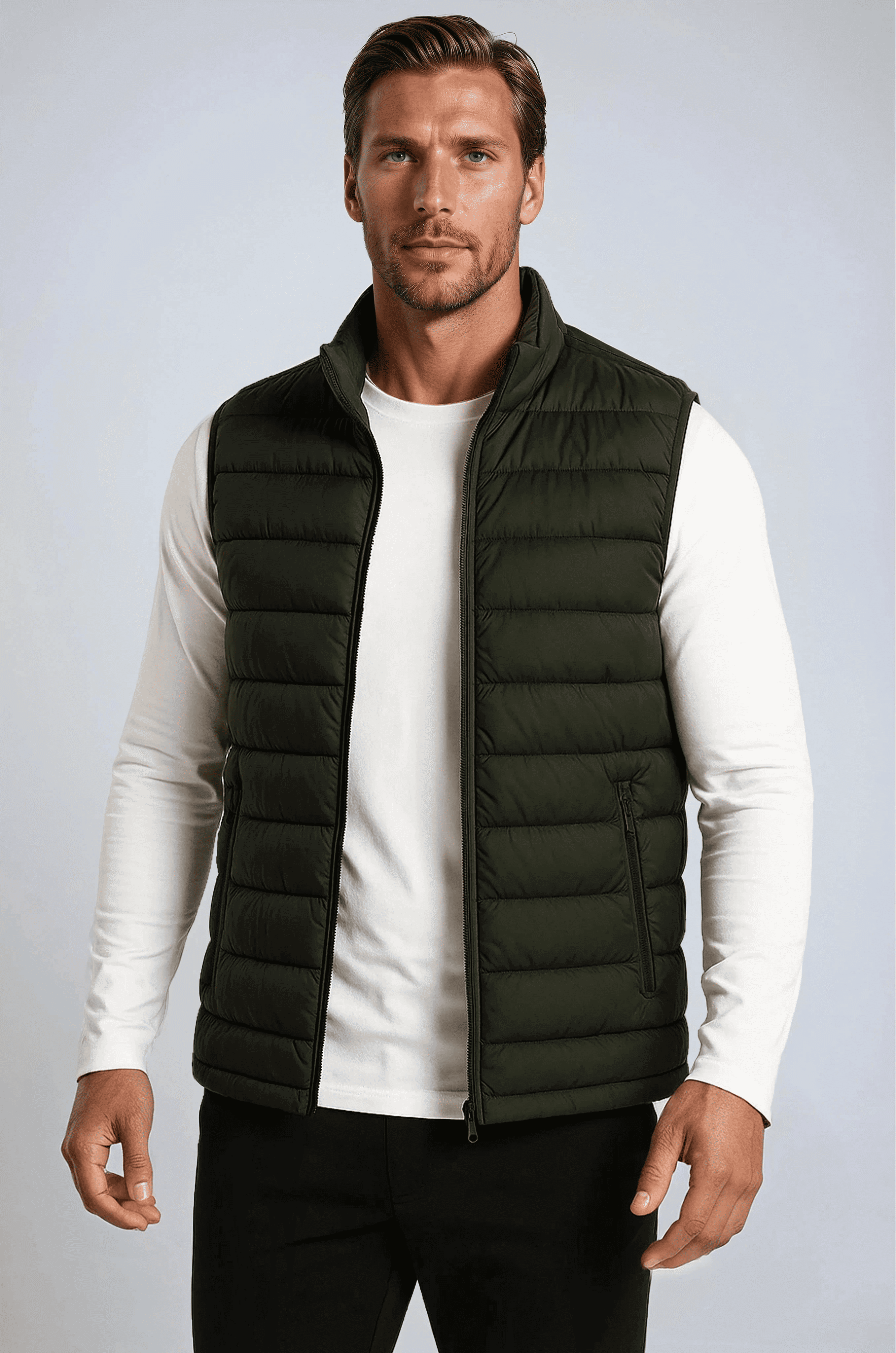 Premium Herre Mørk armygrøn Puffervest - Dark Army Green - Puffer Vest - Valmont Wear