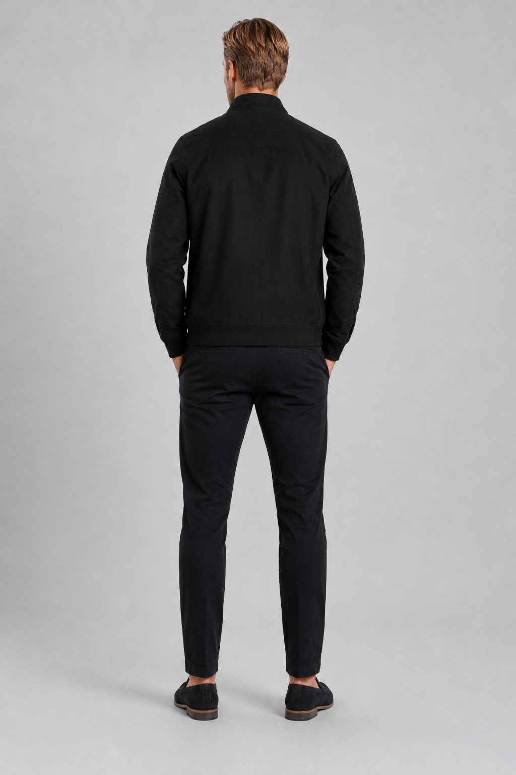 Men's Bomber Jacket in Black Wool - Classic Regular Fit Everyday Jacket