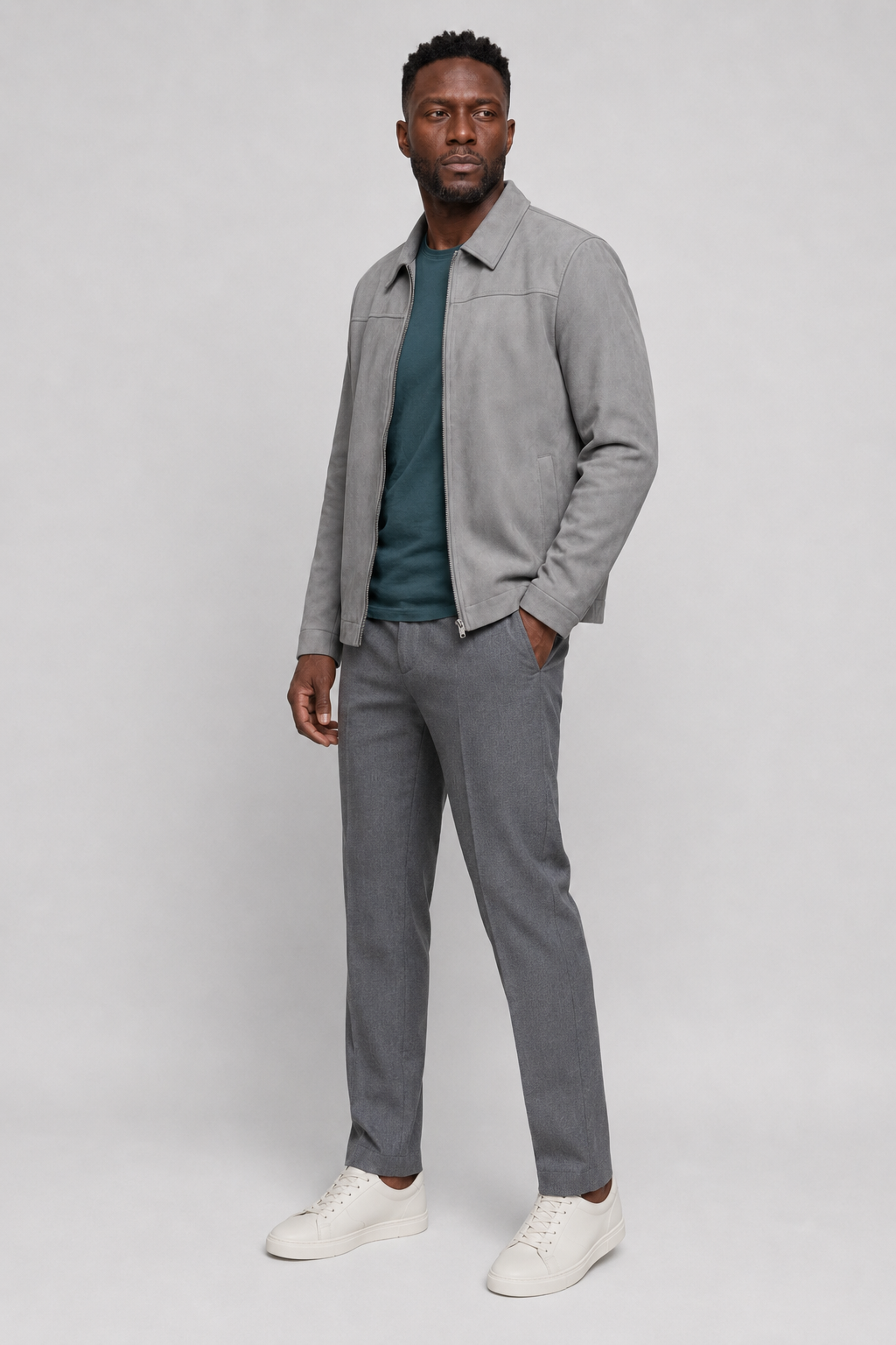 Men's Suede Jacket Light Gray – Premium Genuine Suede Leather Jacket for Men with Zipper