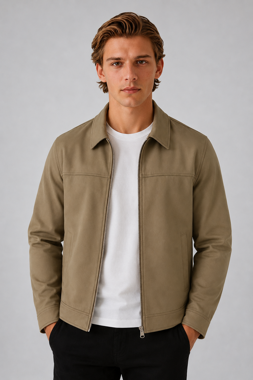 Herre Khaki Lynlås Jakke - Regular Fit Bomuld, Perfekt til Hverdagsbrug - Khaki - Jakker - Valmont Wear
