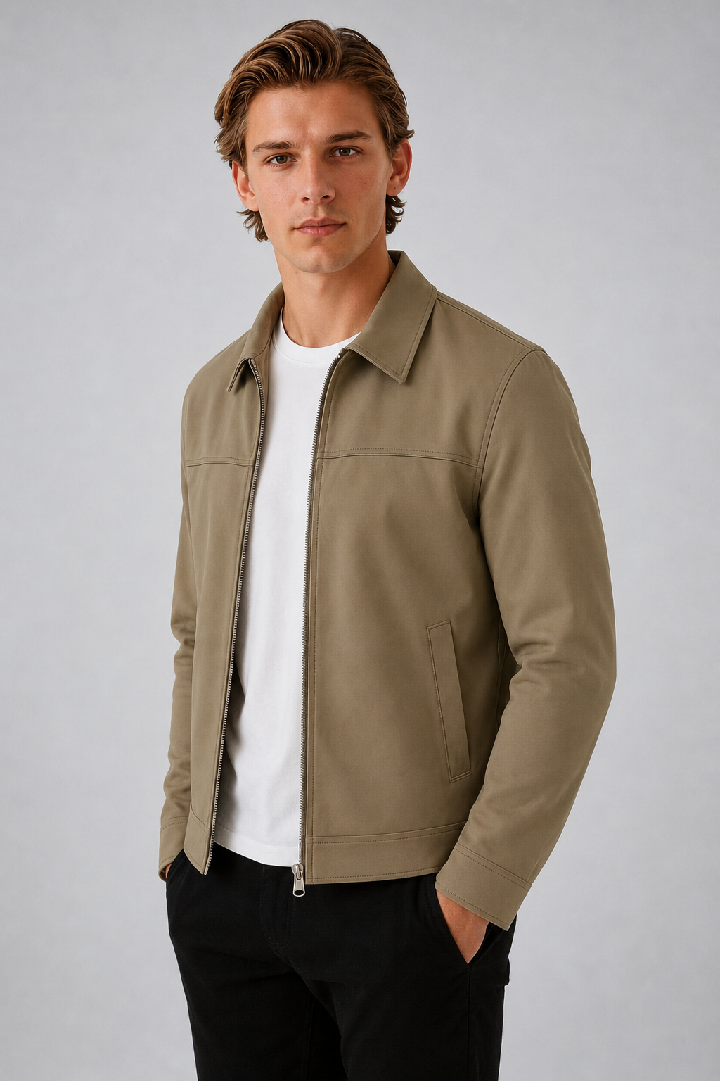 Herre Khaki Lynlås Jakke - Regular Fit Bomuld, Perfekt til Hverdagsbrug - - Jakker - Valmont Wear