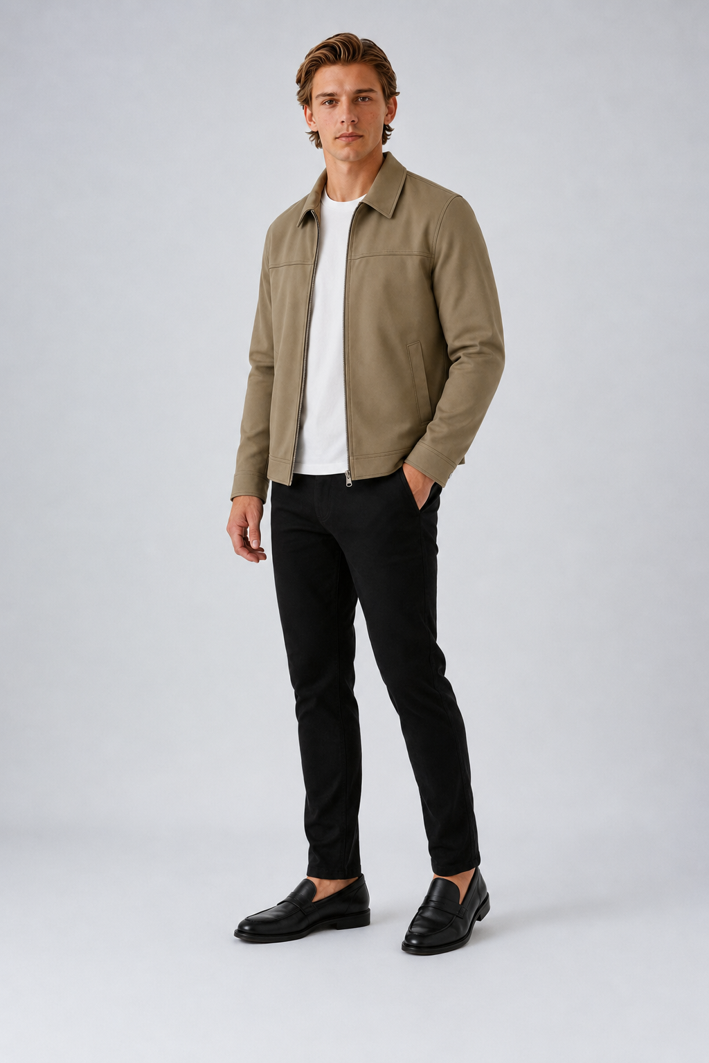 Herre Khaki Lynlås Jakke - Regular Fit Bomuld, Perfekt til Hverdagsbrug - - Jakker - Valmont Wear