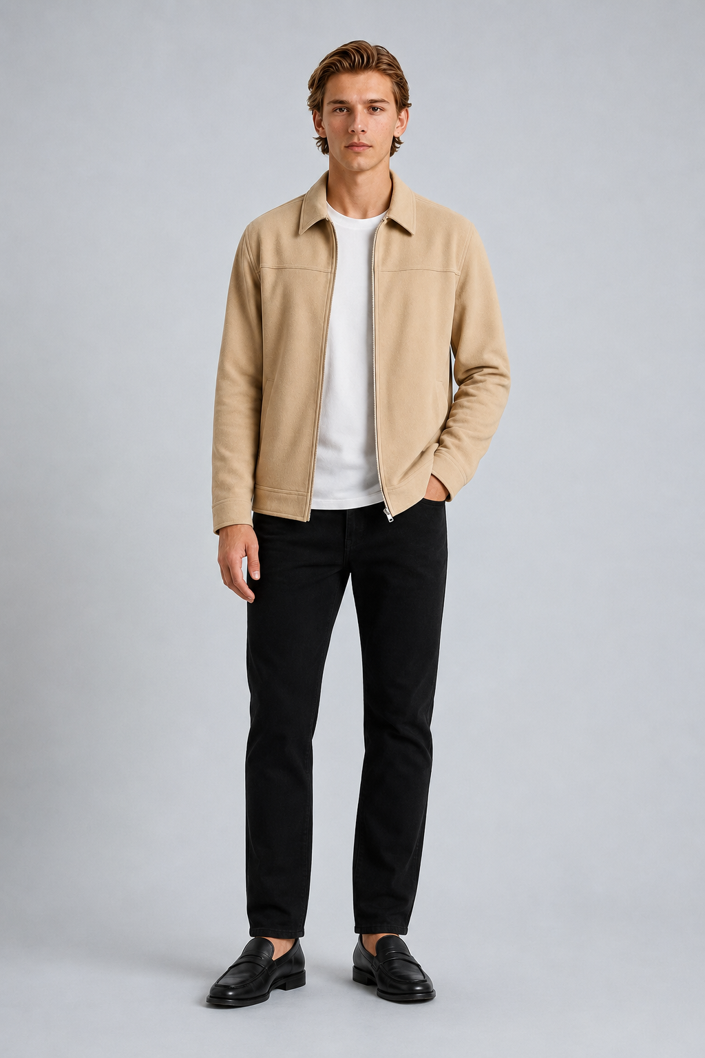 Beige Suede Jakke til Mænd - Moderne Casual Jakke - Ruskind - - Jakker - Valmont Wear